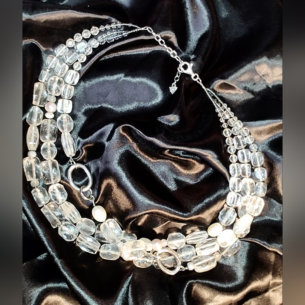 Vintage Silpada Necklace 3 Layers Of Crystal, Quartz & Sterling Silver